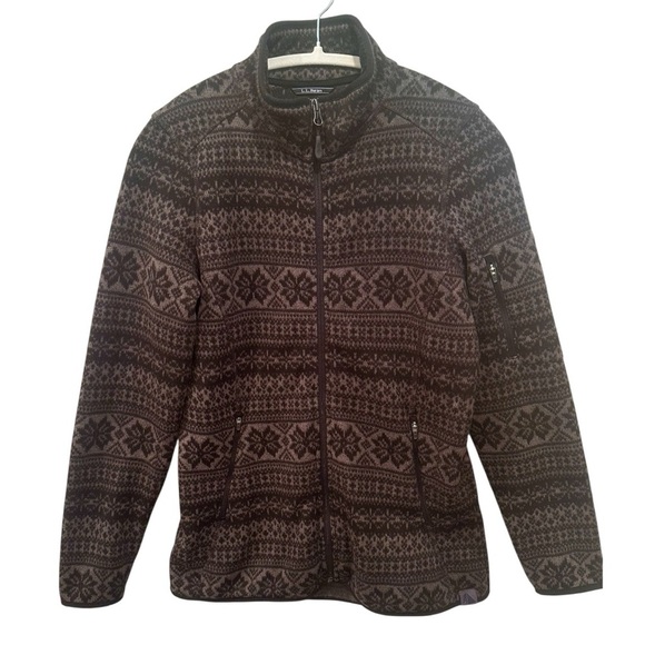 L L Bean Fleece Full Zip Jacket Native Aztec Print Sz Small Soft Cozy Casual - Picture 2 of 12